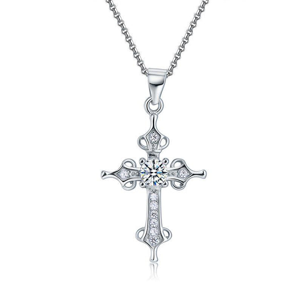 0.50ct Diamond Cross Pendant, Crucifix Diamond Necklace, 925 Silver