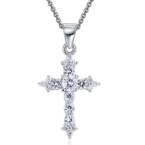 1.75ct Diamond Cross Pendant, Crucifix Diamond Necklace, 925 Silver