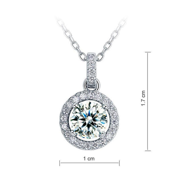 1.00ct Diamond Halo Pendant, Classic Round Cut Diamond Necklace, 925 Silver