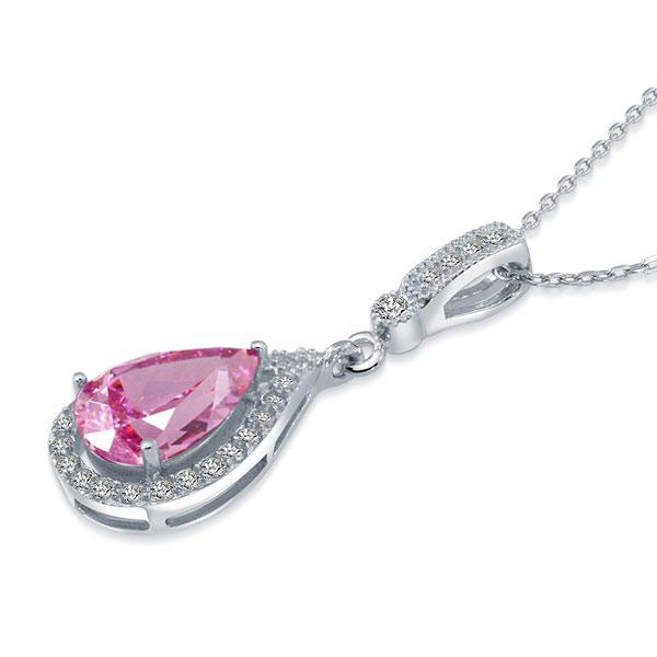 3.00ct Pear Cut Pink Diamond Halo Pendant, Bridal Diamond Necklace, 925 Silver