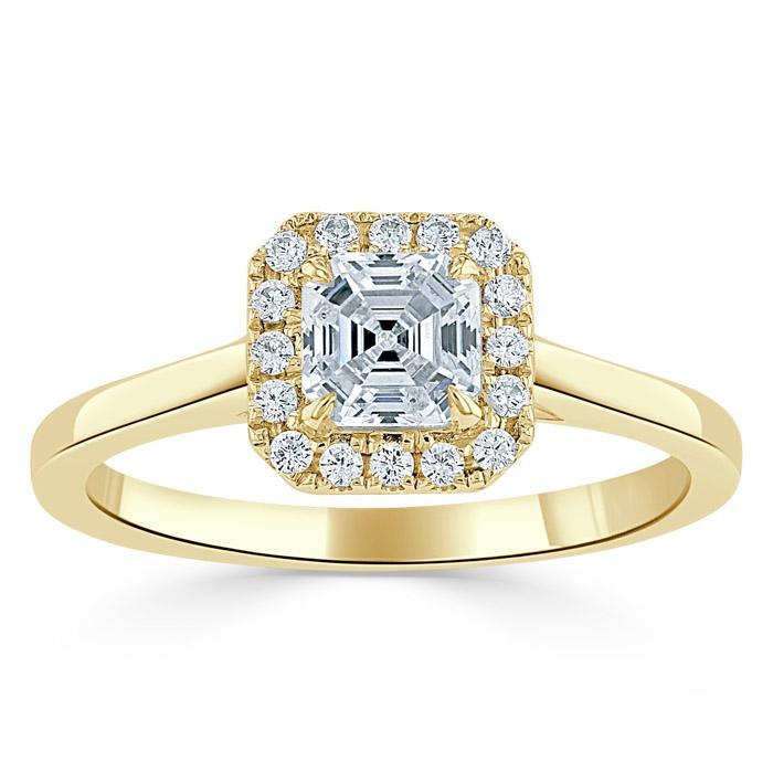 Lab-Diamond Asscher Cut Halo Engagement Ring, Choose Your Stone Size and Metal