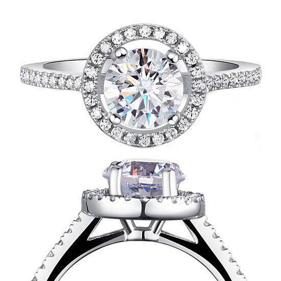 1.25ct Brillaint Cut Diamond Halo Ring, 925 Sterling Silver Engagement Ring