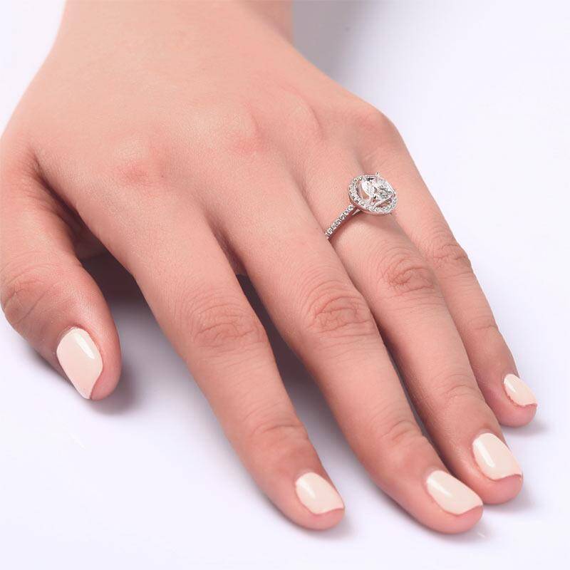 1.25ct Brillaint Cut Diamond Halo Ring, 925 Sterling Silver Engagement Ring