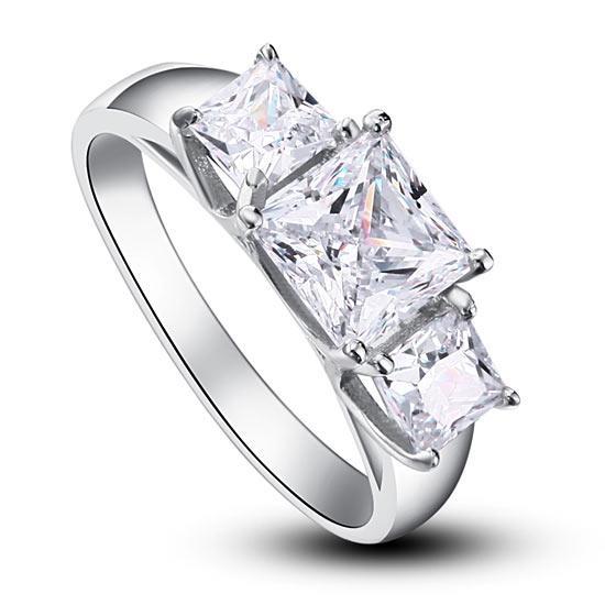 1.50ct 3 Stone Princess Cut, Half Eternity Diamond Ring, 925 Sterling Silver
