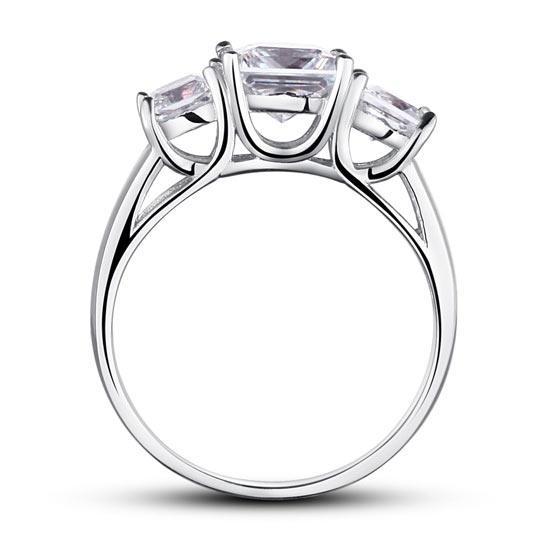 1.50ct 3 Stone Princess Cut, Half Eternity Diamond Ring, 925 Sterling Silver