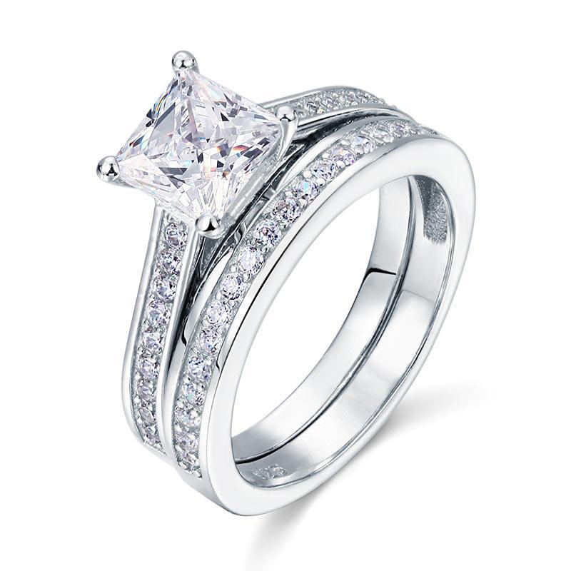1.50ct Princess Cut Diamond Bridal Set, 925 Sterling Silver