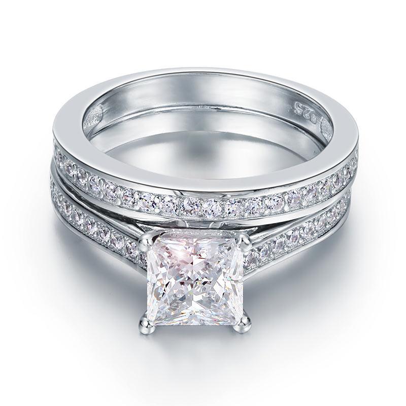 1.50ct Princess Cut Diamond Bridal Set, 925 Sterling Silver