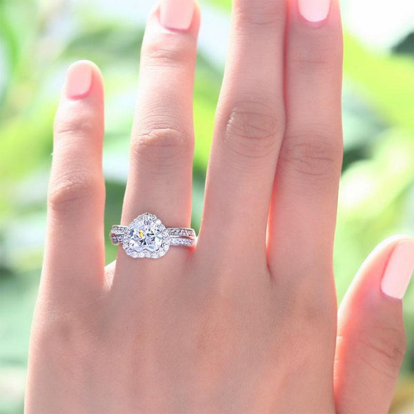 2.00ct Classic Heart Cut Diamond Engagement Ring, 925 Sterling Silver