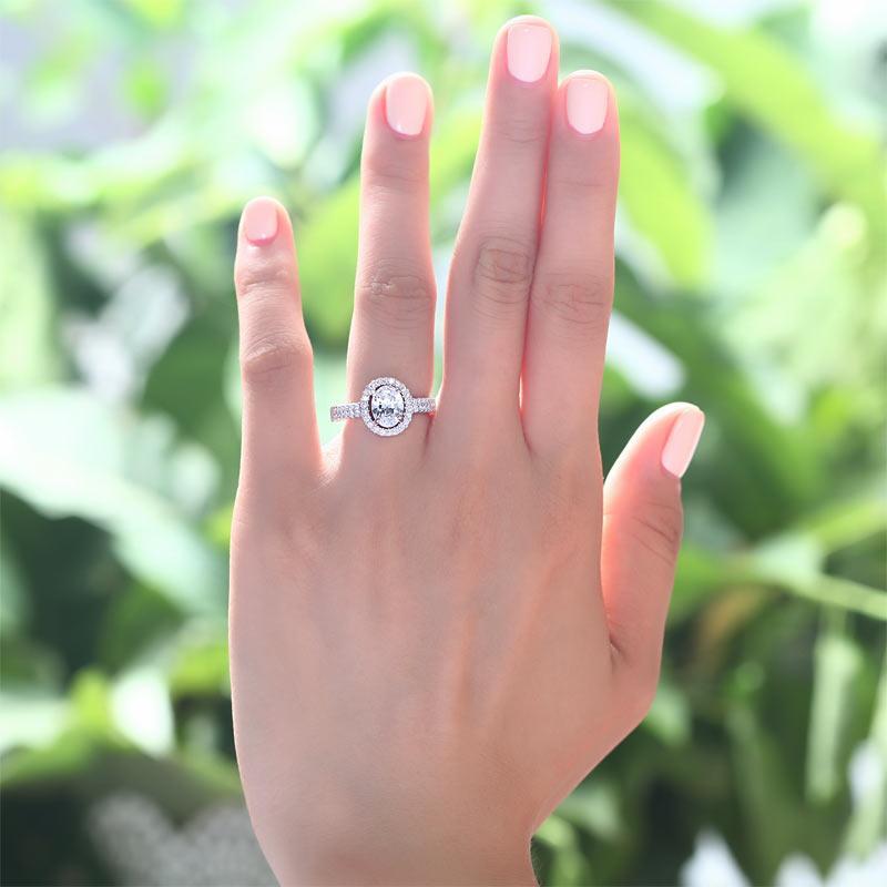 1.50ct Oval Cut Diamond Engagement Ring, 925 Sterling Silver
