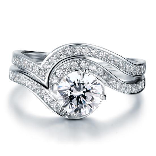 1.25ct Vintage Round Cut Diamond Bridal Ring Set, 925 Sterling Silver