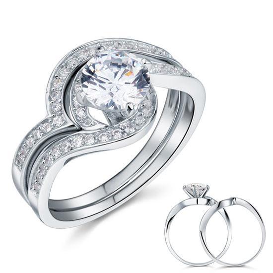 1.25ct Vintage Round Cut Diamond Bridal Ring Set, 925 Sterling Silver