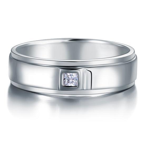 Sterling Silver Wedding Bands: Men's Diamond Ring 0.18ct