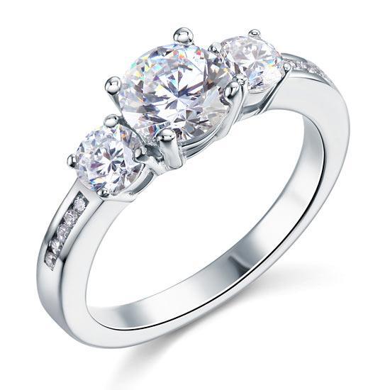 1.25ct Classic Diamond 3 Stone Engagement Ring, 925 Silver