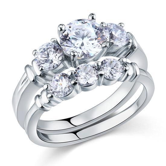 1.25ct Classic Diamond 3 Stone, Bridal Ring Set, 925 Silver