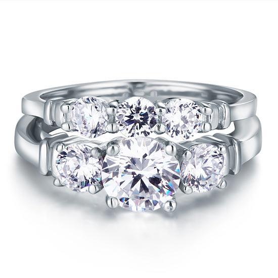 1.25ct Classic Diamond 3 Stone, Bridal Ring Set, 925 Silver