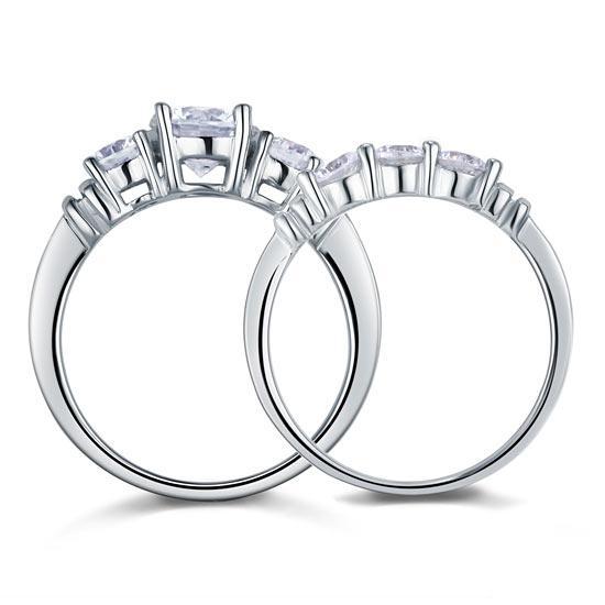 1.25ct Classic Diamond 3 Stone, Bridal Ring Set, 925 Silver