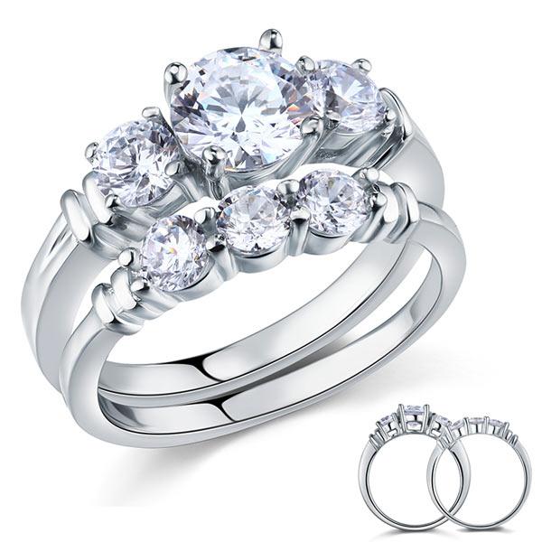 1.25ct Classic Diamond 3 Stone, Bridal Ring Set, 925 Silver
