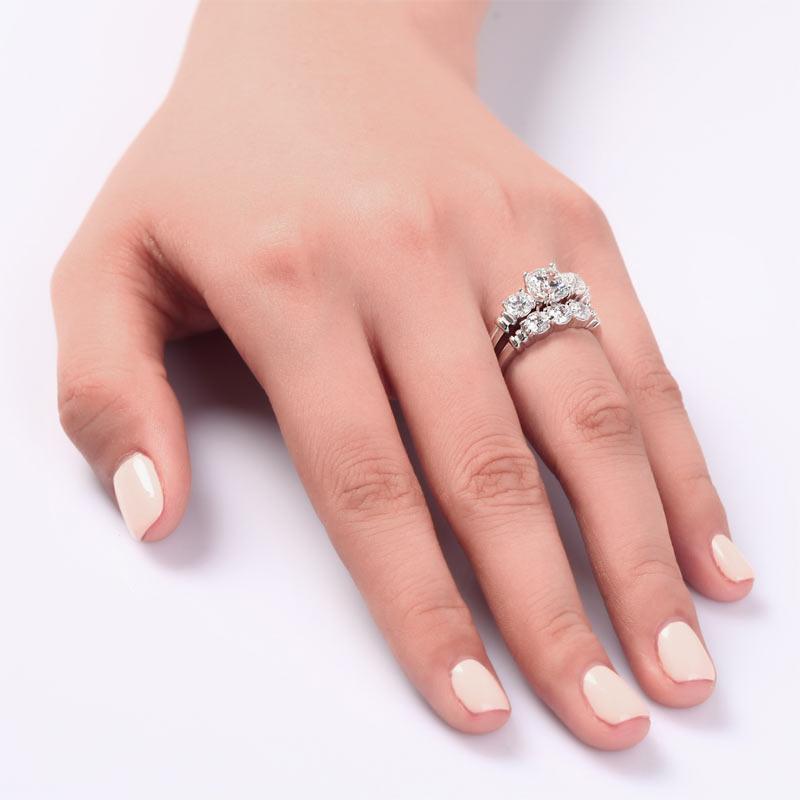 1.25ct Classic Diamond 3 Stone, Bridal Ring Set, 925 Silver