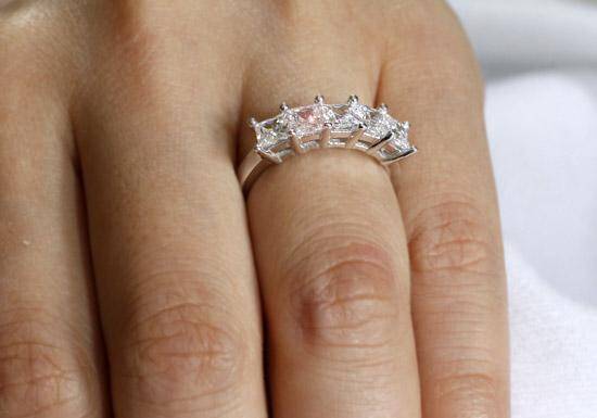 1.25ct 5 Stone Princess Cut, Half Eternity Diamond Ring, 925 Sterling Silver