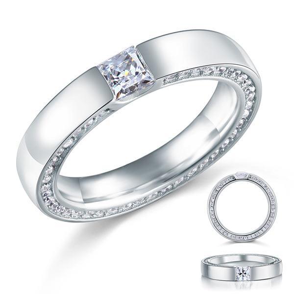 0.25ct Contemporary Diamond Engagement Ring, Princess Cut, 925 Silver