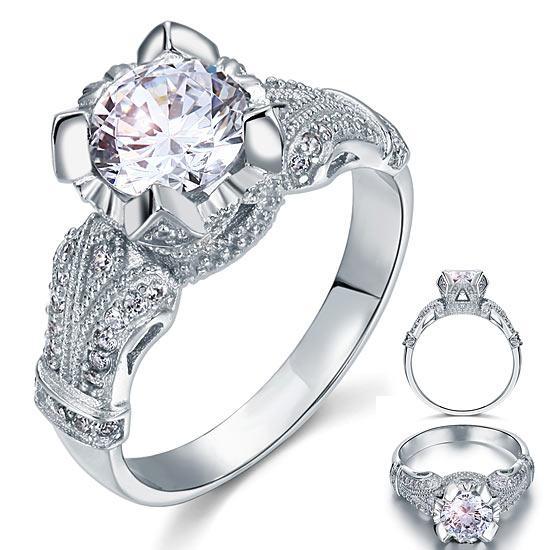 2.00ct Vintage Diamond Engagement Ring, Round Brilliant Cut, 925 Silver