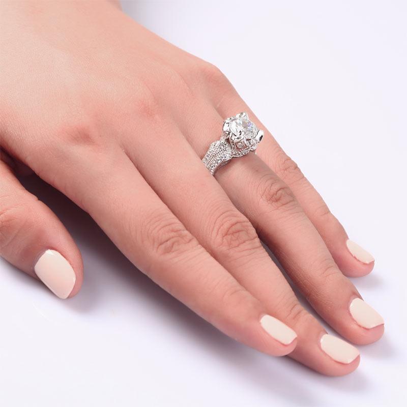 2.00ct Vintage Diamond Engagement Ring, Round Brilliant Cut, 925 Silver
