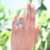 2.50ct Art Deco 3 Stone Engagement Ring, Diamond Halo Surround, 925 Silver