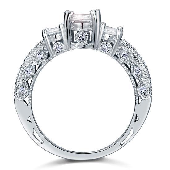 1.00ct Vintage Oval Cut Diamond 3 Stone Engagement Ring, 925 Sterling Silver
