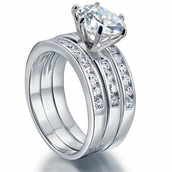 2.00ct Classic Diamond Bridal Ring Set, Round Brilliant Cut, 925 Silver