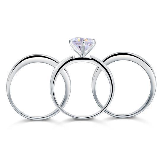 2.00ct Classic Diamond Bridal Ring Set, Round Brilliant Cut, 925 Silver