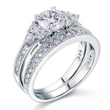 1.00ct Vintage Round Cut Diamond Bridal Ring Set, 925 Sterling Silver
