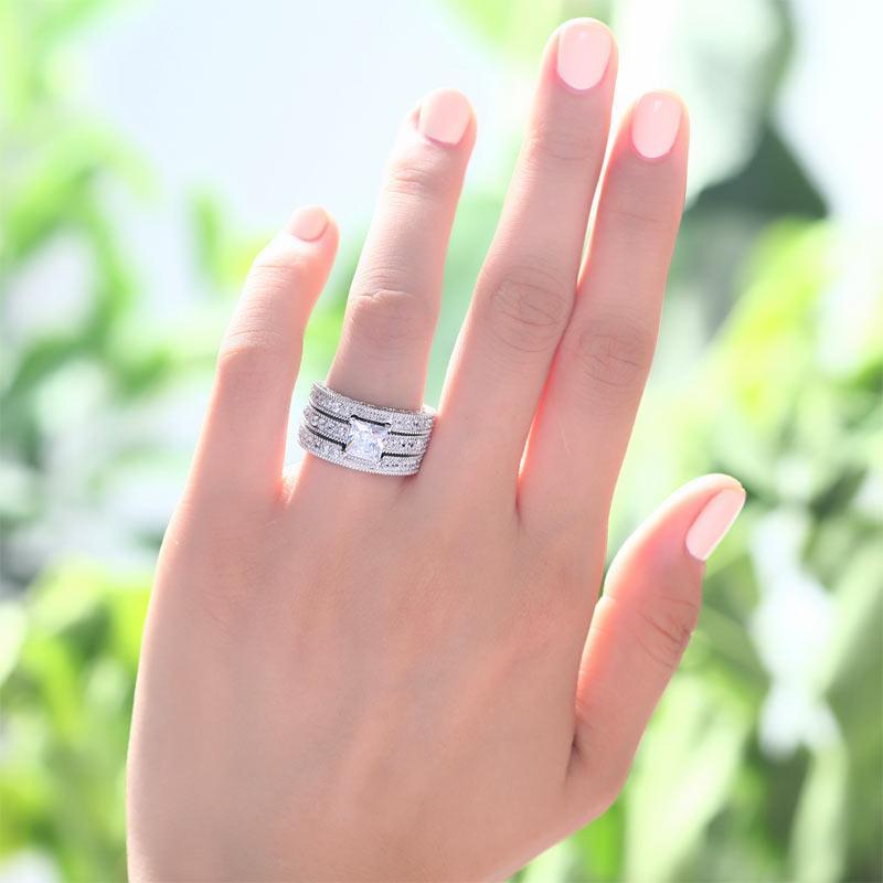 Vintage princess cut wedding ring sets on sale