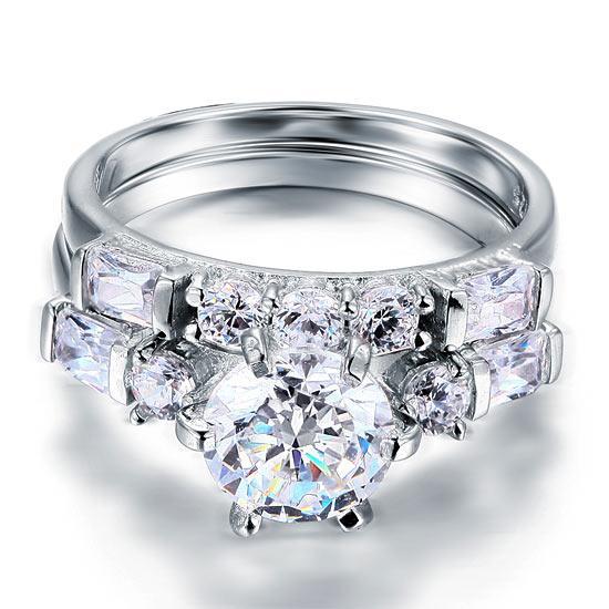 2.00ct Vintage Round Cut Diamond Bridal Ring Set, 925 Sterling Silver