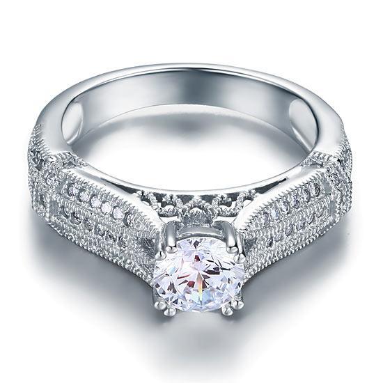 1.00ct Vintage Round Cut Diamond Engagement Ring, 925 Sterling Silver