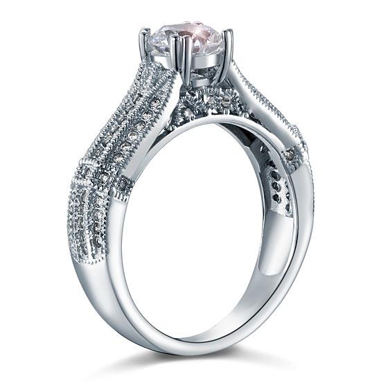 1.00ct Vintage Round Cut Diamond Engagement Ring, 925 Sterling Silver