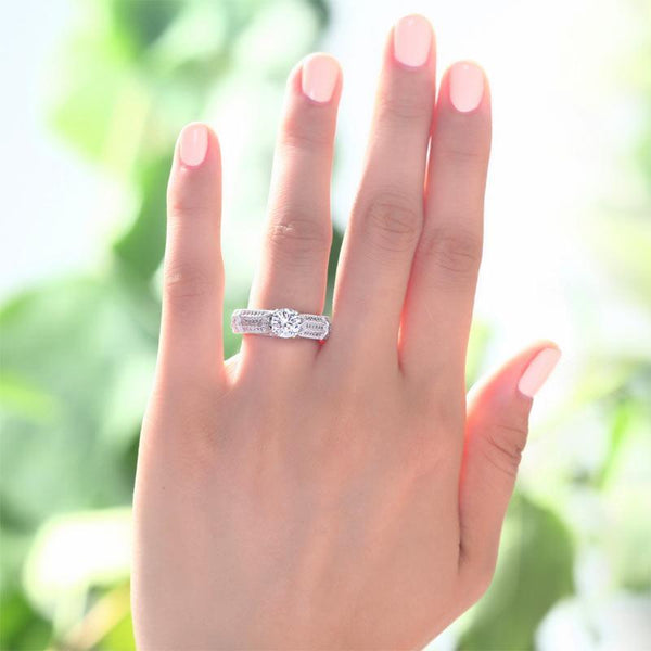 1.00ct Vintage Round Cut Diamond Engagement Ring, 925 Sterling Silver