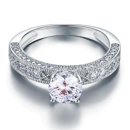 1.25ct Vintage Round Cut Diamond Engagement Ring, 925 Sterling Silver