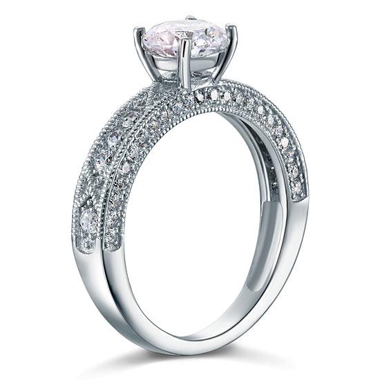 1.25ct Vintage Round Cut Diamond Engagement Ring, 925 Sterling Silver