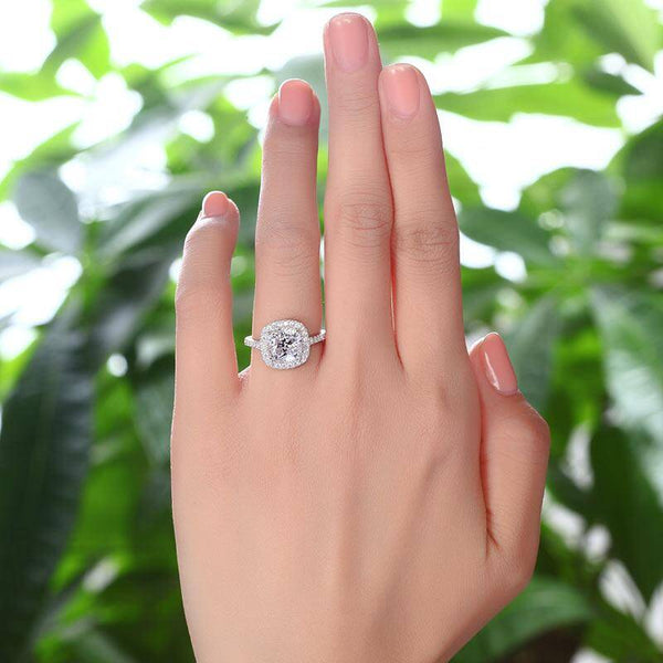 3.00ct Cushion Cut Diamond Halo Engagement Ring, 925 Sterling Silver