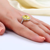 6.00ct Classic Cushion Cut Yellow Diamond Halo Engagement Ring, Diamond Shoulders, 925 Silver