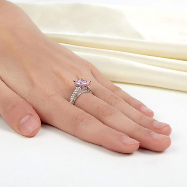 1.50ct Princess Cut Pink Diamond Engagement Ring, 925 Sterling Silver