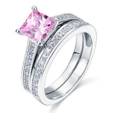 1.50ct Princess Cut Pink Diamond Bridal Set, 925 Sterling Silver