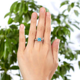 1.50ct Princess Cut Blue Diamond Engagement Ring, 925 Sterling Silver