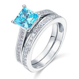1.50ct Princess Cut Blue Diamond Bridal Set, 925 Sterling Silver