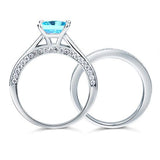 1.50ct Princess Cut Blue Diamond Bridal Set, 925 Sterling Silver
