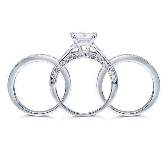 1.50ct Princess Cut Diamond Brdial Ring Set, 925 Sterling Silver