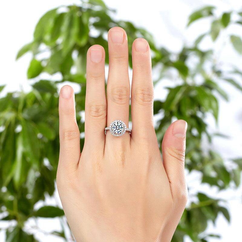 1.20ct Rose Gold, Round Brillaint Cut Diamond Halo Ring, 925 Sterling Silver Engagement Ring