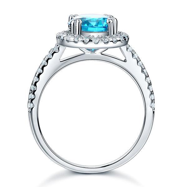 2.00ct Blue Diamond Halo Engagement Ring, 925 Sterling Silver