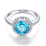 2.00ct Blue Diamond Halo Engagement Ring, 925 Sterling Silver