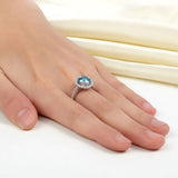 2.00ct Blue Diamond Halo Engagement Ring, 925 Sterling Silver